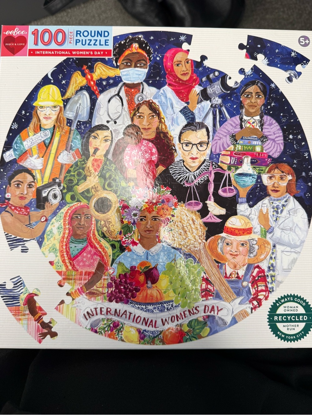 new in box 100-Piece Round Puzzle - International Women's Day